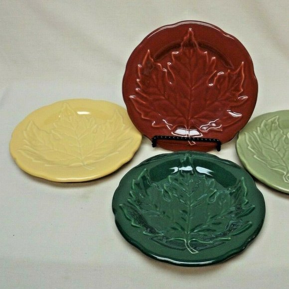 Longaberger Pottery Set of 4 Falling Leaves Collection Leaf Plates - Picture 2 of 12